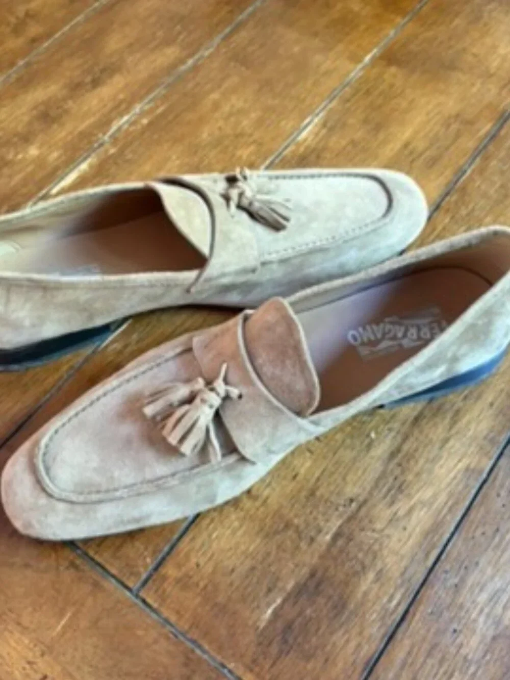 SALVATORE FERRAGAMO Ecru Suede Men's Tasseled Slip-on loafer shoes 10.5 - Picture 7 of 9